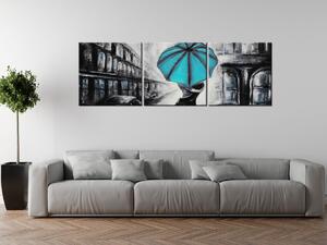 Gario 3 dielny obraz na plátne Tyrkysový bozk v daždi Veľkosť: 90 x 60 cm