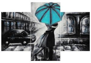 Gario 3 dielny obraz na plátne Tyrkysový bozk v daždi Veľkosť: 90 x 60 cm