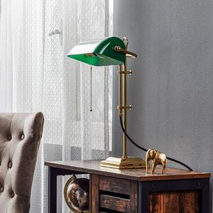 Bankárska lampa GITA z leštenej mosadze, Zelená, Obývacia izba / jedáleň, Sklo, Starožitný, Stolová lampa