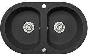 Laveo Dafne, 2-komorový granitový drez 780x470x204 mm, čierna, LAV-SBD_720T
