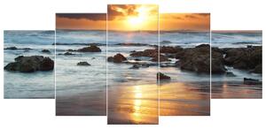 Obraz na plátne Západ slnka nad oceánom - 5 dielny Rozmery: 150 x 70 cm
