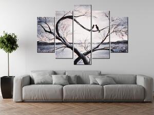 Obraz na plátne Vtáčia láska na konári - 5 dielny Rozmery: 125 x 70 cm