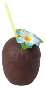 Plastový téglik na pitie v tvare kokosu so slamkou