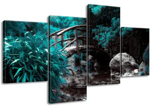 Gario 4 dielny obraz na plátne Tyrkysová Japonská záhrada Veľkosť: 120 x 70 cm