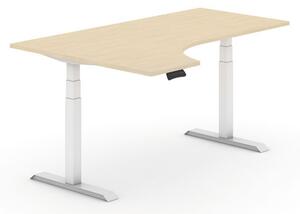 Výškovo nastaviteľný stôl, elektrický, 625-1275 mm, ergonomický ľavý, doska 1800x1200 mm, čerešňa, biela podnož