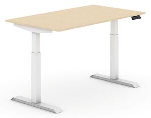 Výškovo nastaviteľný stôl, elektrický, 735-1235 mm, doska 1400x800 mm, breza, biela podnož
