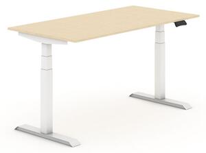Výškovo nastaviteľný stôl, elektrický, 625-1275 mm, doska 1600x800 mm, breza, biela podnož