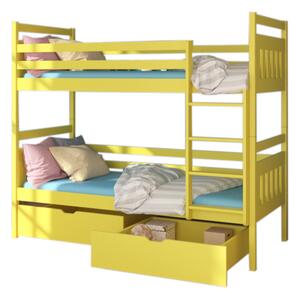 Detská poschodová posteľ PANDA + 2x matrac, 80x180, žltá