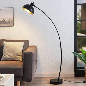 Oblúková stojacia lampa Lindby Phileas, čierno-zlatá, kov, 155 cm