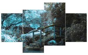 Gario 4 dielny obraz na plátne Modrá Japonská záhrada Veľkosť: 120 x 70 cm