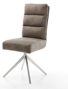 DELIFE Jedálenská stolička Pela-Flex mikrovlákno taupe vintage krížová podstava široká nerezová oceľ 360° otočná hojdacia funkcia vrecková pružina