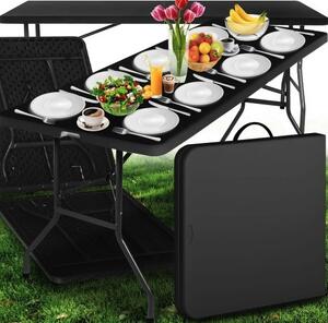 Záhradný cateringový stôl rozkladací 180 cm - čierny Čierna