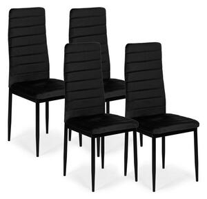 Sada 4 elegantných zamatových stoličiek v čiernej farbe Čierna