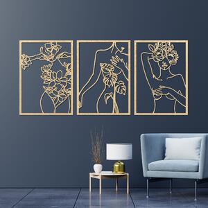 Moderný obraz žien s kvetmi trojdielny set | ELEGANCE: Preglejka Topoľ - Honey 3071 65 x 30 cm 4476-93991 PR0480