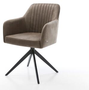 DELIFE Otočná jedálenská stolička Greg-Flex mikrovlákno taupe vintage krížová podstava široká čierna 360° otočná hojdacia funkcia vrecková pružina