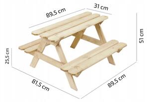 DIP-MAR Detský záhradný drevený piknik stolík 89,5 x 51 x 81,5 cm prírodný