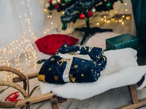 Tmavomodrá vianočná mikroplyšová deka GOLDEN DEER Rozmer: 160 x 200 cm
