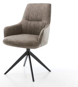 DELIFE Otočná jedálenská stolička Zelia-Flex s opierkami mikrovlákno taupe vintage krížová podstava široká čierna 360° otočná hojdacia funkcia vrecková pružina