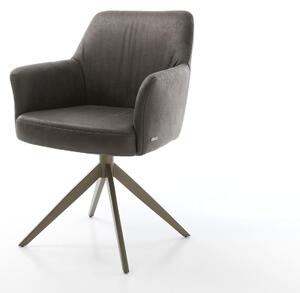 DELIFE Otočná jedálenská stolička Xana-Flex s opierkami mikrovlákno antracit vintage krížová podstava široká titanový efekt 360° otočná hojdacia funkcia vrecková pružina