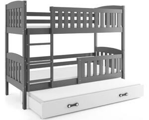 Detská poschodová posteľ KUBUS 3 + matrac + rošt ZADARMO, 80x190. grafit, bialy