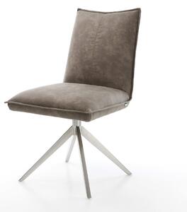 DELIFE Otočná jedálenská stolička Lelio-Flex mikrovlákno taupe vintage krížová podstava široká nerezová oceľ 360° otočná hojdacia funkcia vrecková pružina
