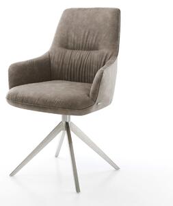 DELIFE Otočná jedálenská stolička Zelia-Flex s opierkami mikrovlákno taupe vintage krížová podstava široká nerezová oceľ 360° otočná hojdacia funkcia vrecková pružina