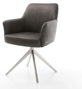 DELIFE Otočná jedálenská stolička Xana-Flex s opierkami mikrovlákno antracit vintage krížová podstava široká nerezová oceľ 360° otočná hojdacia funkcia vrecková pružina