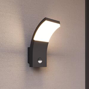 Lucande LED nástenné svetlo Timm, senzor, 20 cm, antracit, IP54, Čierna, Hliník, Moderný, Nástenné svietidlo