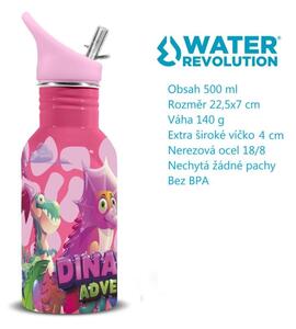 Water Revolution Detská nerezová fľaša na pitie Dinaland pink Potravinářská nerezová ocel 18/8, 500 ml