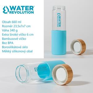 Water Revolution Sklenená fľaša na pitie v silikónovom obale púdrová Borosilikátové sklo, Silikon, 660 ml