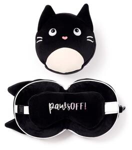 Cestovný vankúš a maska ​​na oči s čiernou mačkou