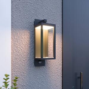 Lucande LED vonkajšie nástenné svietidlo Ferdinand, senzor, sivé, 38 cm