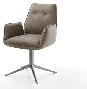 DELIFE Otočná jedálenská stolička Zoa-Flex mikrovlákno taupe vintage podstava grafit 360° otočný hojdacia funkcia vrecková pružina