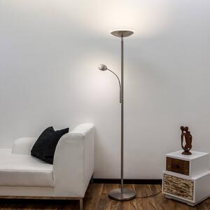 Lindby LED stojacia lampa Malea, nikl, na citanie, stmievateľné, Hliník / sivá / zinok, Obývacia izba / jedáleň, kov, Moderný, Zemné bodové svetlo