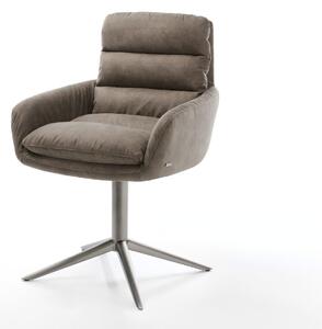 DELIFE Jedálenská stolička Abelia-Flex s opierkami mikrovlákno taupe vintage podstava grafit 360° otočná hojdacia funkcia
