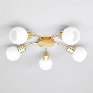 Stropné svietidlo Lindby Elaina, Ø54cm, 5 svetiel, mosadz, sklo, E14, Mosadz / zlato, Obývacia izba / jedáleň, kov, Moderný, Stropné svetlo