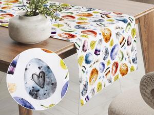 Biante Veľkonočný teflónový behúň na stôl TF-075 Farebné kraslice a pierka na bielom 20x120 cm