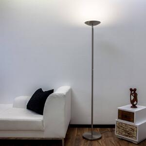 LED stojacia lampa Lindby Malea, v niklovom odtieni, stmievateľná, 180 cm, Hliník / sivá / zinok, Obývacia izba / jedáleň, kov, Moderný, Zemné bodové svetlo