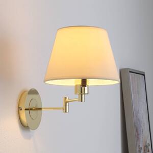 Nástenné svietidlo Lindby Pola, 30 cm, mosadz, rozťahovacie, textil, Krémová / jantárovo žltá, Obývacia izba / jedáleň, Textil / látka / hodváb, Moderný, Nástenné svietidlo