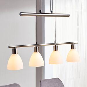 Závesná lampa Lindby Simeon, niklová farba, sklo, 73 cm, E14, Hliník / sivá / zinok, Obývacia izba / jedáleň, Sklo, Moderný, Závesné svietidlo