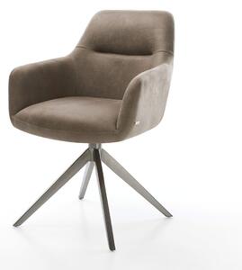 DELIFE Otočná jedálenská stolička Pejo-Flex mikrovlákno taupe vintage krížová podstava široká grafitová 360° otočná hojdacia funkcia vrecková pružina