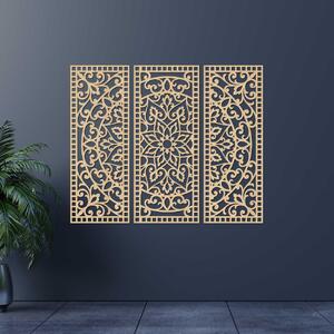 Kvetinová mandala z dreva – boho 3‑dielny obraz | TRIPTICH: HDF - Javor 40 x 30 cm 4670-110257 HDF0514-A-akcia20
