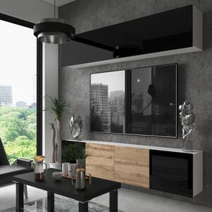 Obývacia stena Belini Premium Full Version čierny lesk / dub wotan + LED osvetlenie Nexum 95
