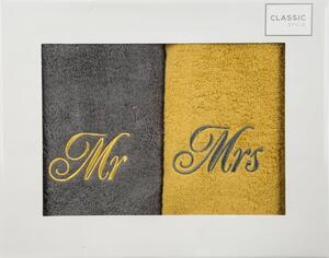 Žltosivá darčeková sada uterákov MR+MRS
