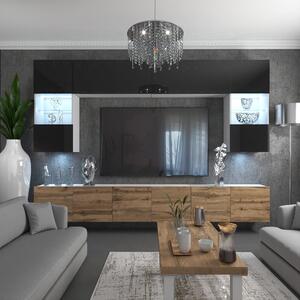 Obývacia stena Belini Premium Full Version čierny lesk / dub wotan + LED osvetlenie Nexum 13