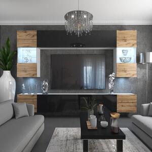 Obývacia stena Belini Premium Full Version dub wotan / čierny lesk + LED osvetlenie Nexum 15