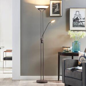 Lindby LED stojacia lampa Yveta, hrdzavá farba, kov, stmievateľná, Hnedá / hrdzavá, Obývacia izba / jedáleň, kov, Vidiecky / Rustikálny, Zemné bodové svetlo
