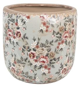 Šedý keramický dekoračný kvetináč s kvetmi Floria XL - Ø 19*18 cm - Clayre & Eef