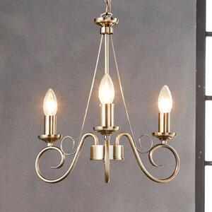 Luster Lindby Marnia, 3 svetlá, Ø 40 cm, starožitná mosadz, E14, Hnedá / staromosadz, Obývacia izba / jedáleň, kov, Starožitný, Luster