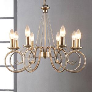 Luster Lindby Marnia, 8 svetiel, Ø 53 cm, starožitná mosadz, E14, Hnedá / staromosadz, Obývacia izba / jedáleň, kov, Starožitný, Luster